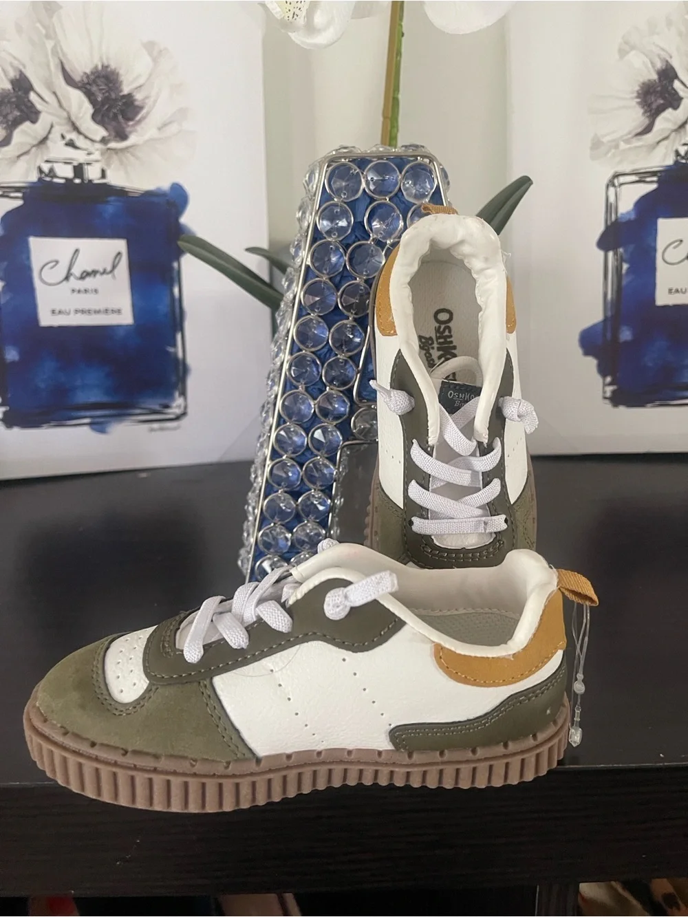 OshKosh B'gosh Olive and White Kids Lace-Up Sneakers
